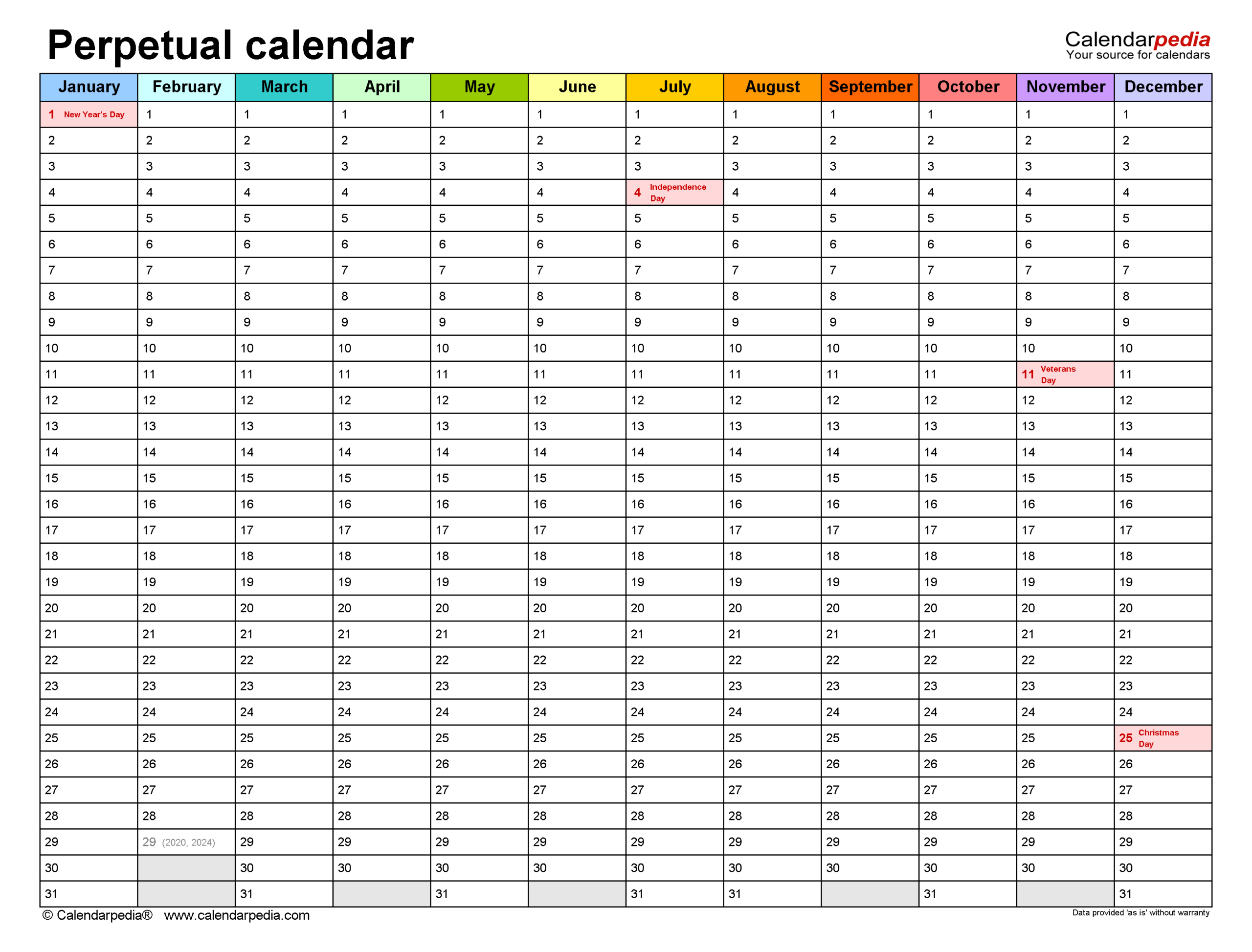 Perpetual Calendars  Free Printable Pdf Templates with Free Perpetual Calendar Printable