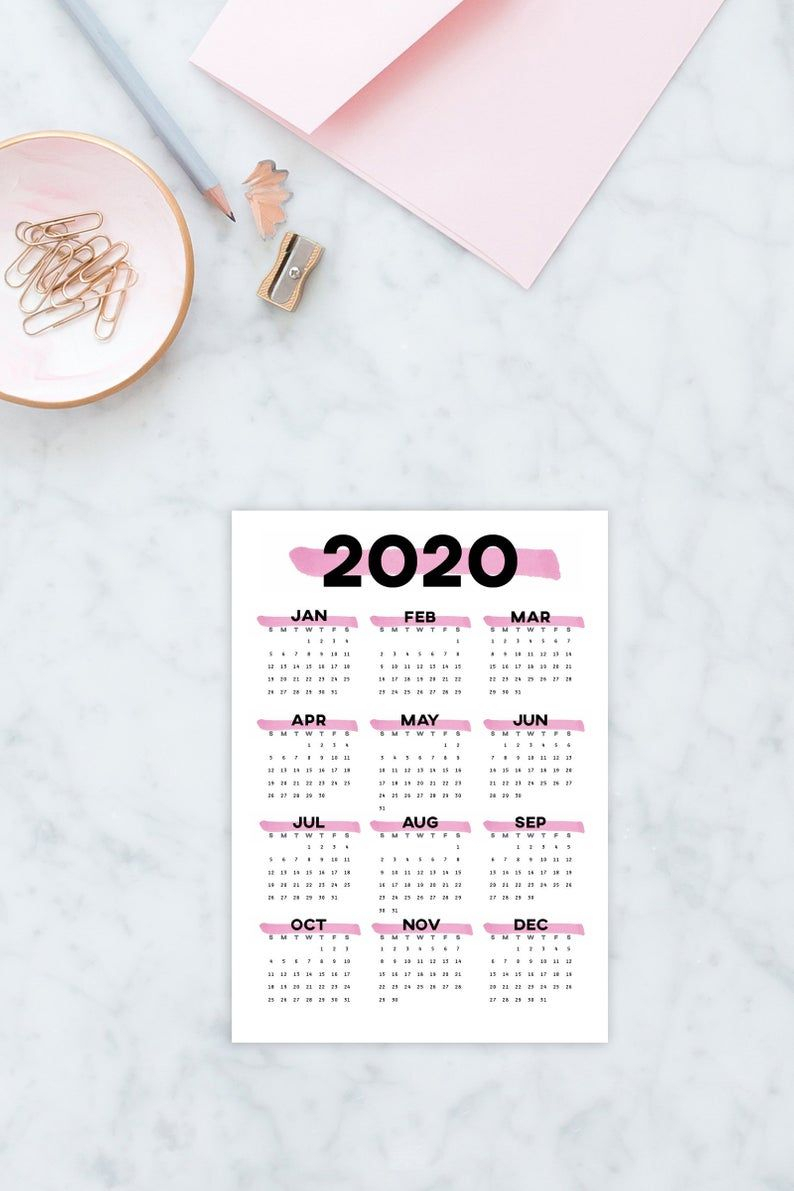 Pink Printable Calendar For 2020  See Your Year At A Glance pertaining to At A Glance Calendar Holder
