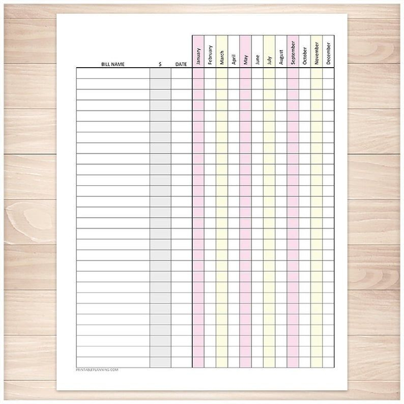 Printable Bill Payment Tracker Log Amount Column Pink regarding Happy Planner Bill Pay Checklist
