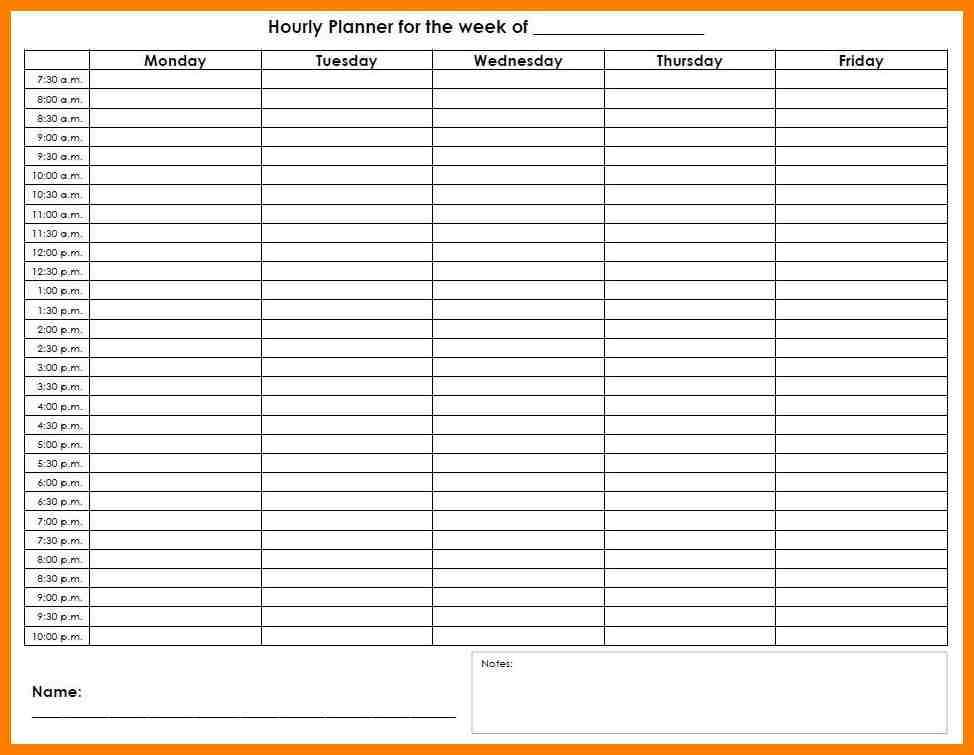 Schedule Template Hourly  Printable Schedule Template within Hourly Calendar Template Excel