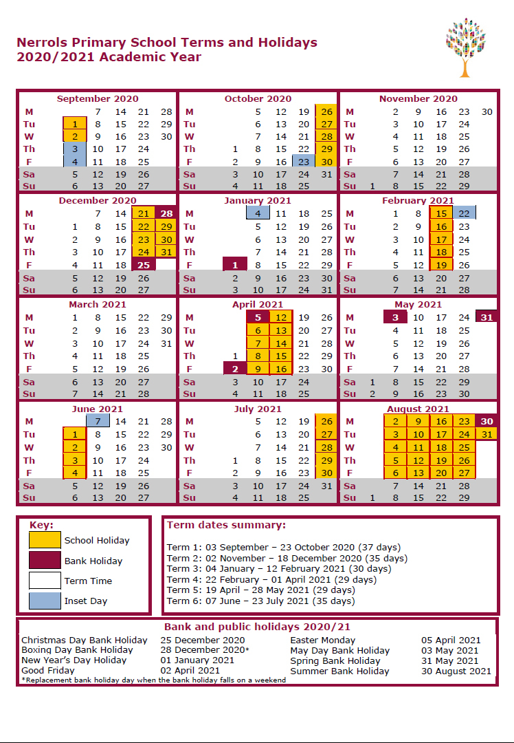School Term Dates 202021 | Nerrols Primary School within Matravers School Calendar
