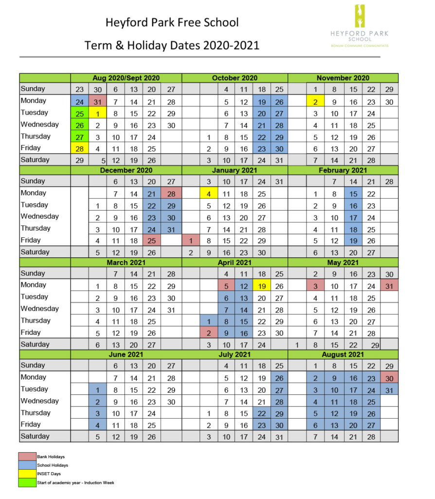 Term And Holiday Dates Heyford Park | Heyford Park Free School with regard to Matravers School Calendar