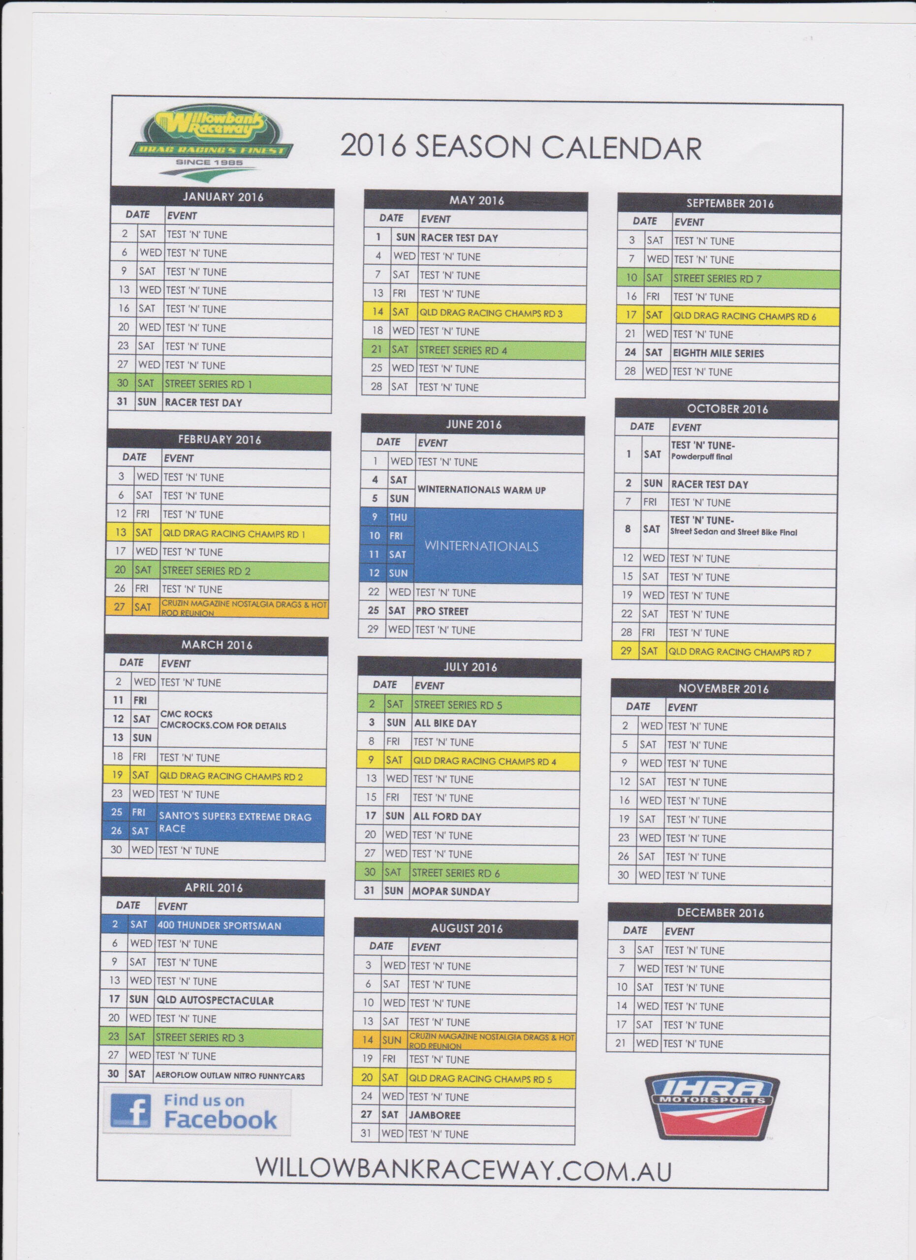 Track Calendars within Benaraby Raceway Calendar