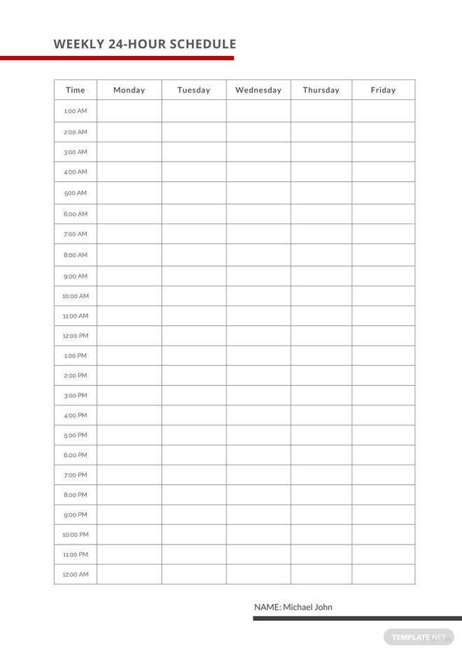 Weekly 24 Hour Schedule Template In Microsoft Word, Pdf pertaining to 24 Hour Schedule Template Free