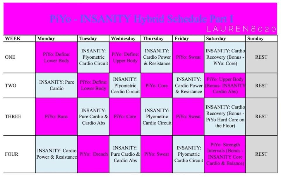 Yopiyoinsanity And Piyo Hybrid (Starts Monday) Because throughout Insanity Max 30 Hybrid Calendar