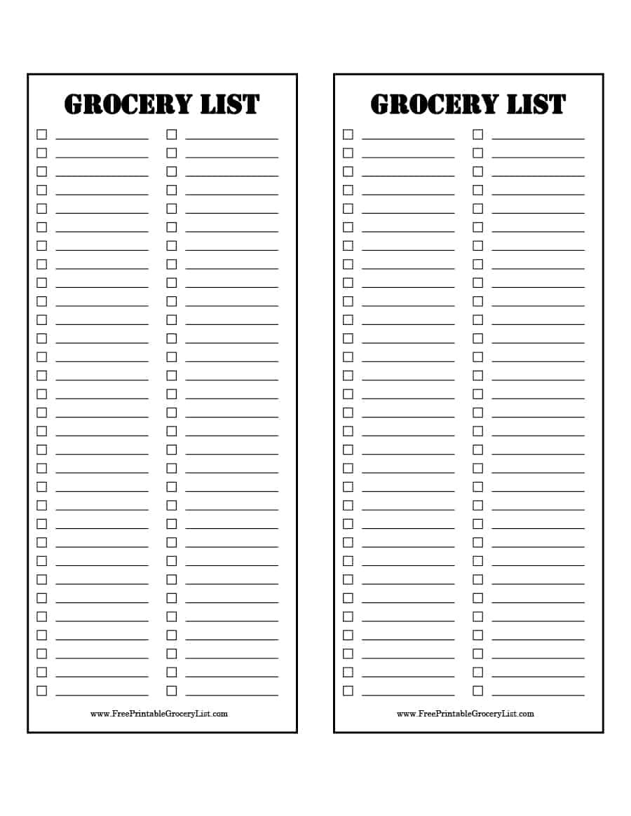 021 Free Printable Grocery Lists List No Download Blank In in Blank Shopping List Template