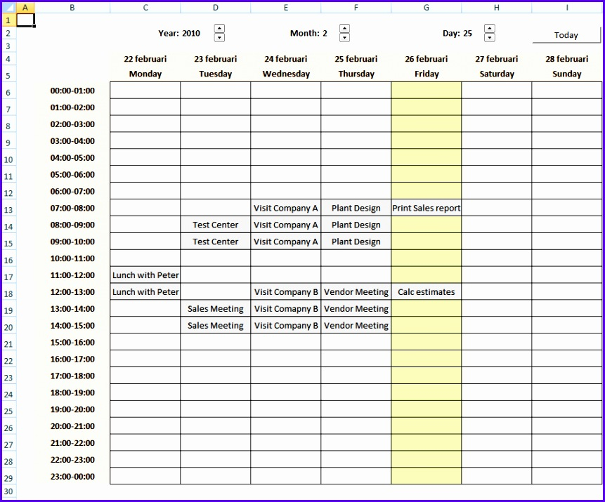 10 Excel Weekly Calendar Template  Excel Templates throughout Excel Week Calendar Template