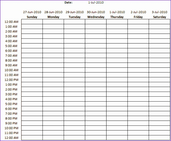 10 One Week Calendar Template Excel  Excel Templates regarding Excel Week Calendar Template