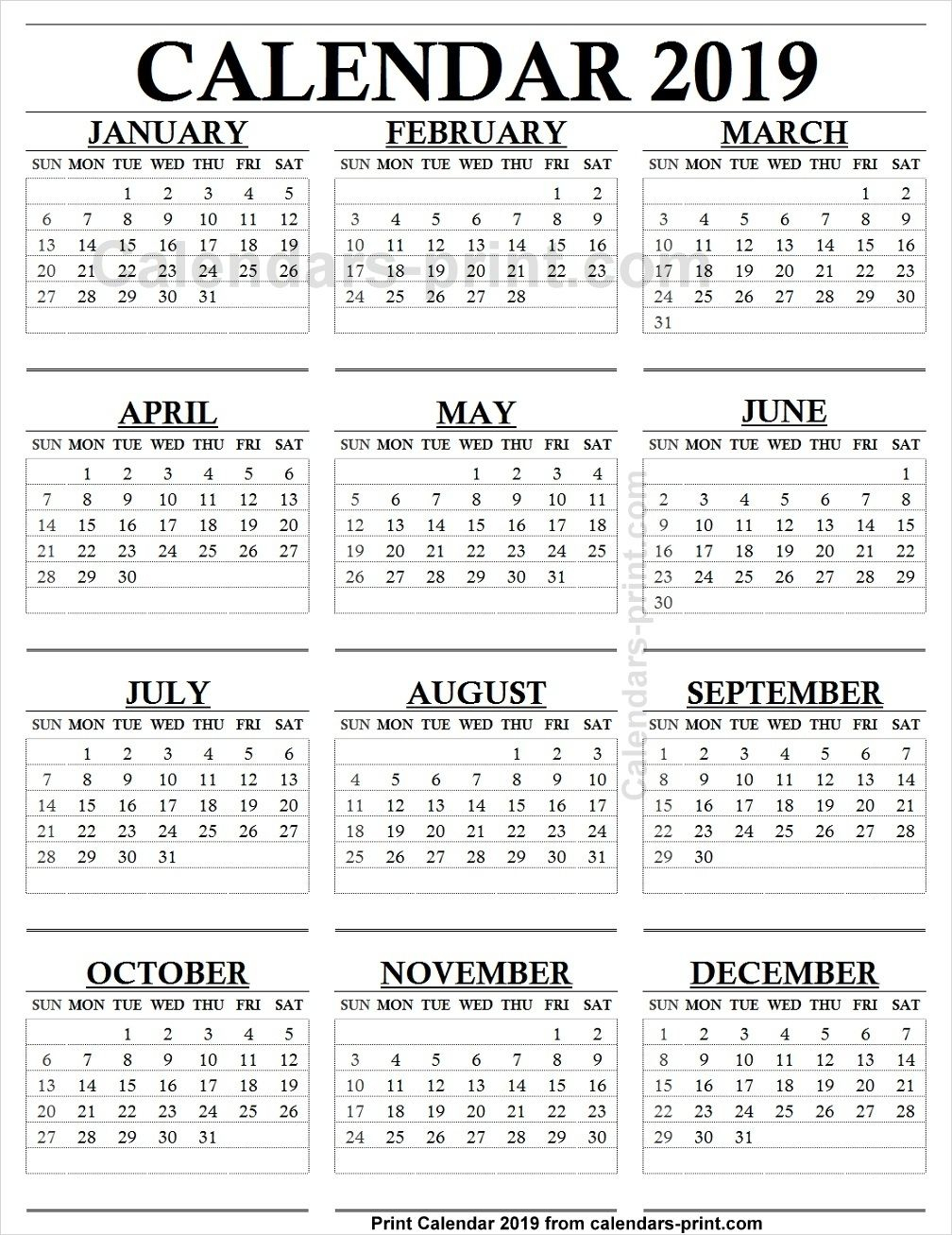 12 Month Calendar 2019 One Page To Print Free | Blank Pdf regarding Blank 12 Month Calendar