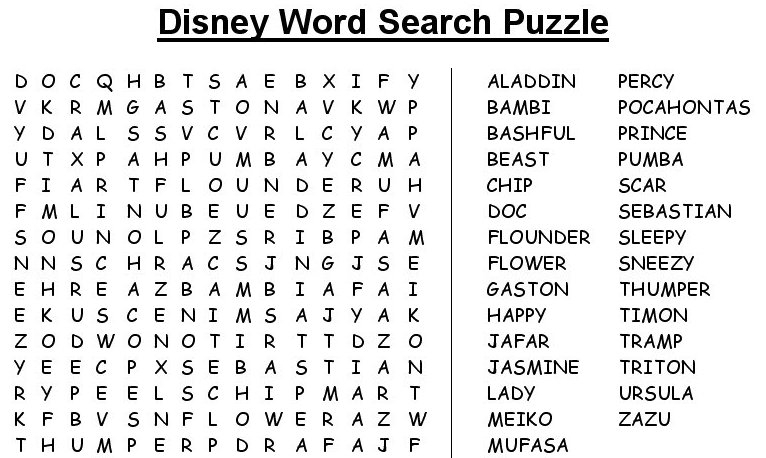 15 Free Disney Word Searches | Kittybabylove throughout Disney Princess Word Search Printable