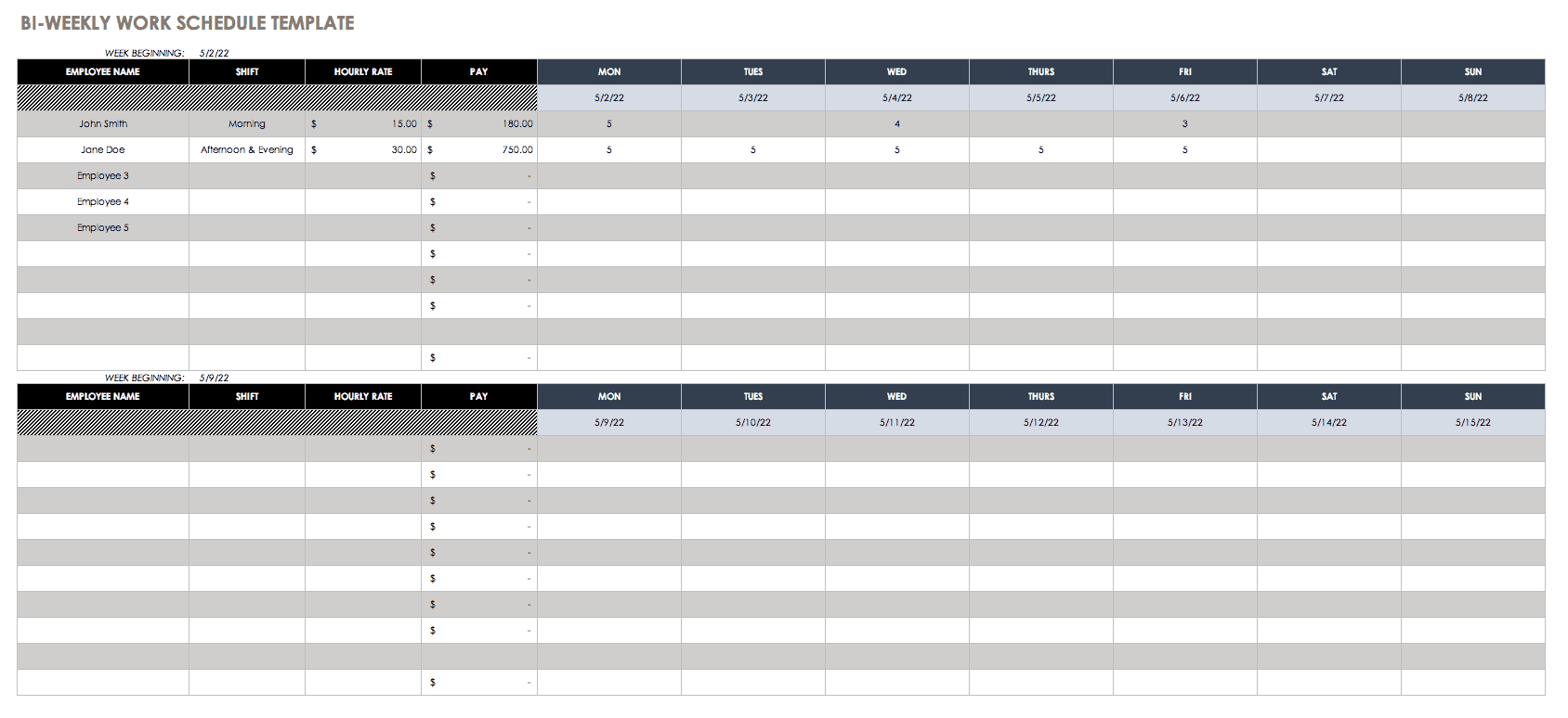 2 Week Schedule Template | Example Calendar Printable for Excel Week Calendar Template