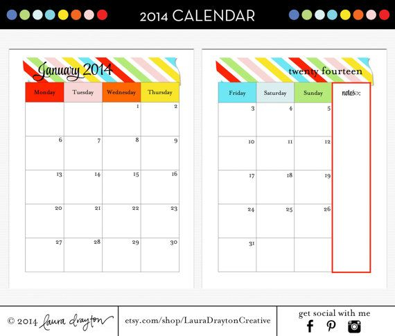 2014 Splitpage Calendar  Monday To Sunday  Sunday To inside Calendar Sunday To Saturday