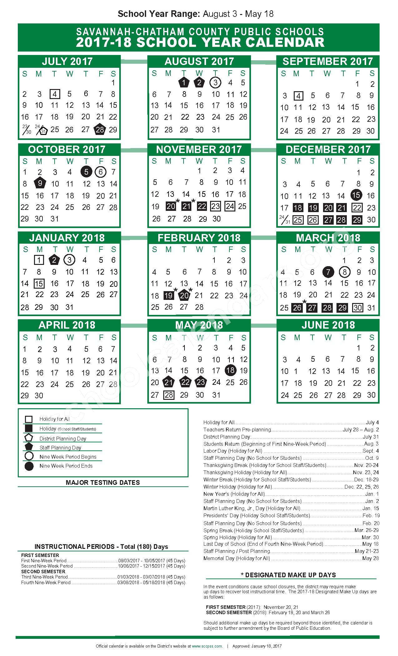 2017  2018 Academic Calendar | Chatham County School regarding Uga Academic Calendar