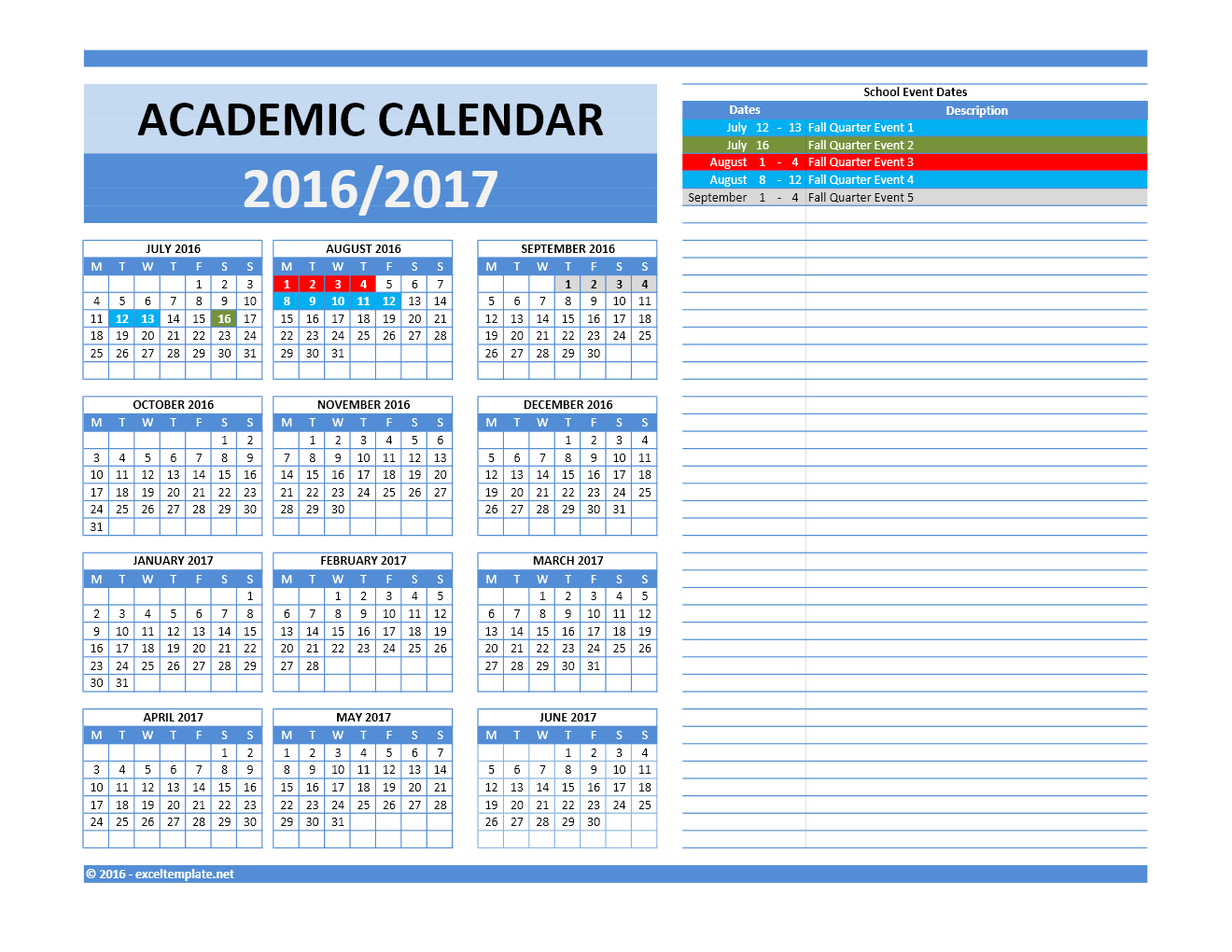 20172018 And 20162017 School Calendar Templates | Excel within Yearly Event Calendar Template Excel