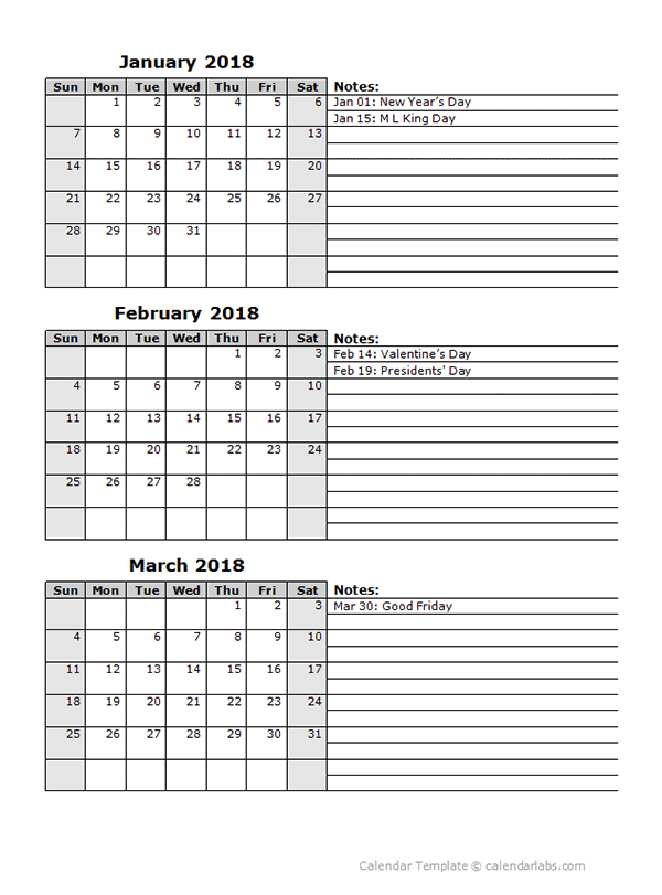 2018 Three Month Calendar Template  Free Printable Templates within Print 3 Month Calendar