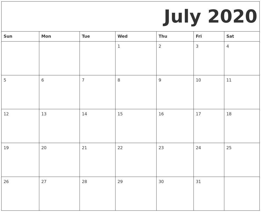 2020 Printable Calendar Sunday To Saturday | Free in Calendar Sunday To Saturday