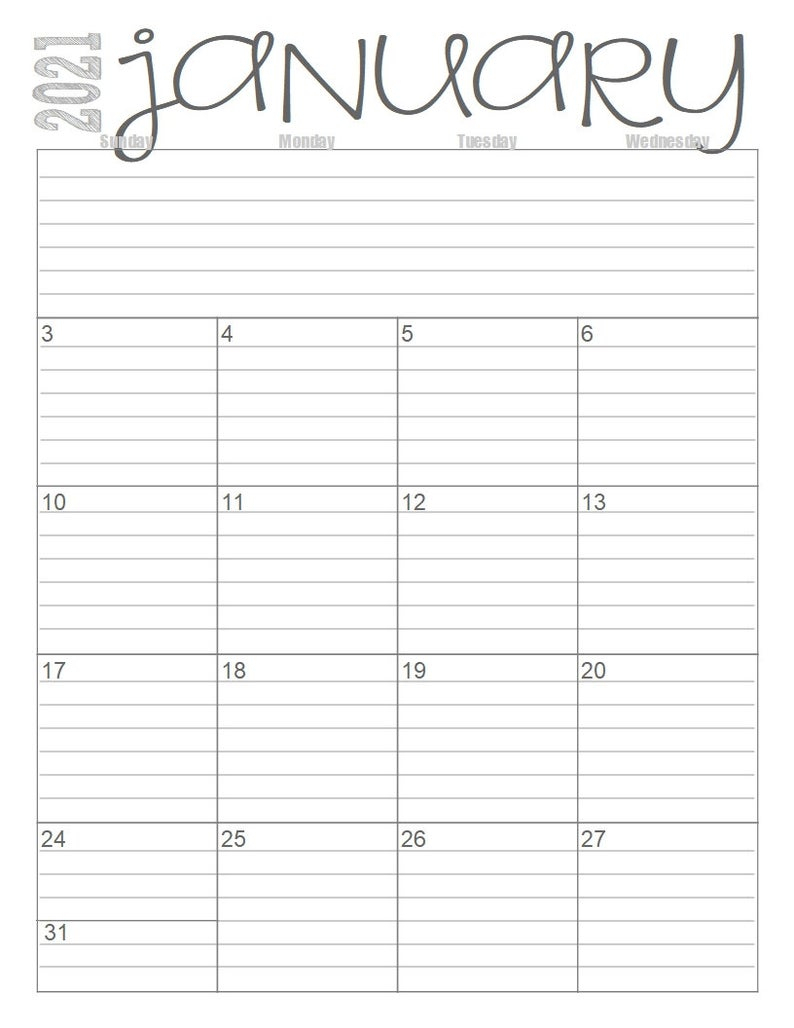 2021 Monthly 2Page Lined Calendars Full Year Printable | Etsy with regard to Free Printable Monthly Calendar Pages With Lines