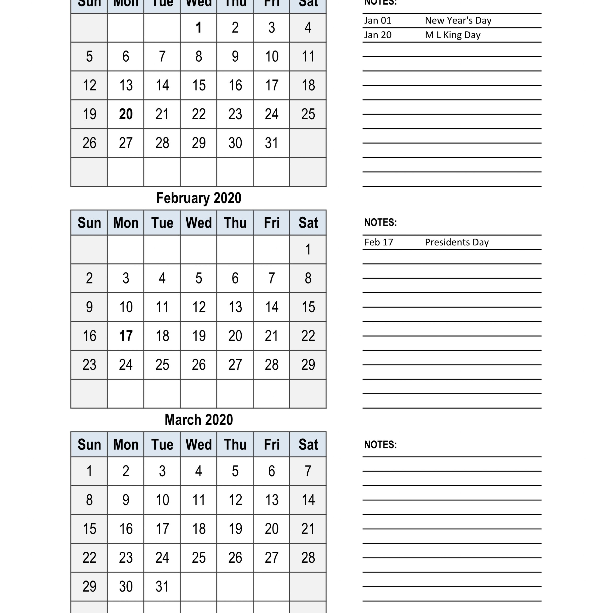 3 Month 2020 Calendar | Free Printable Calendar for Three Month Calendar Printable