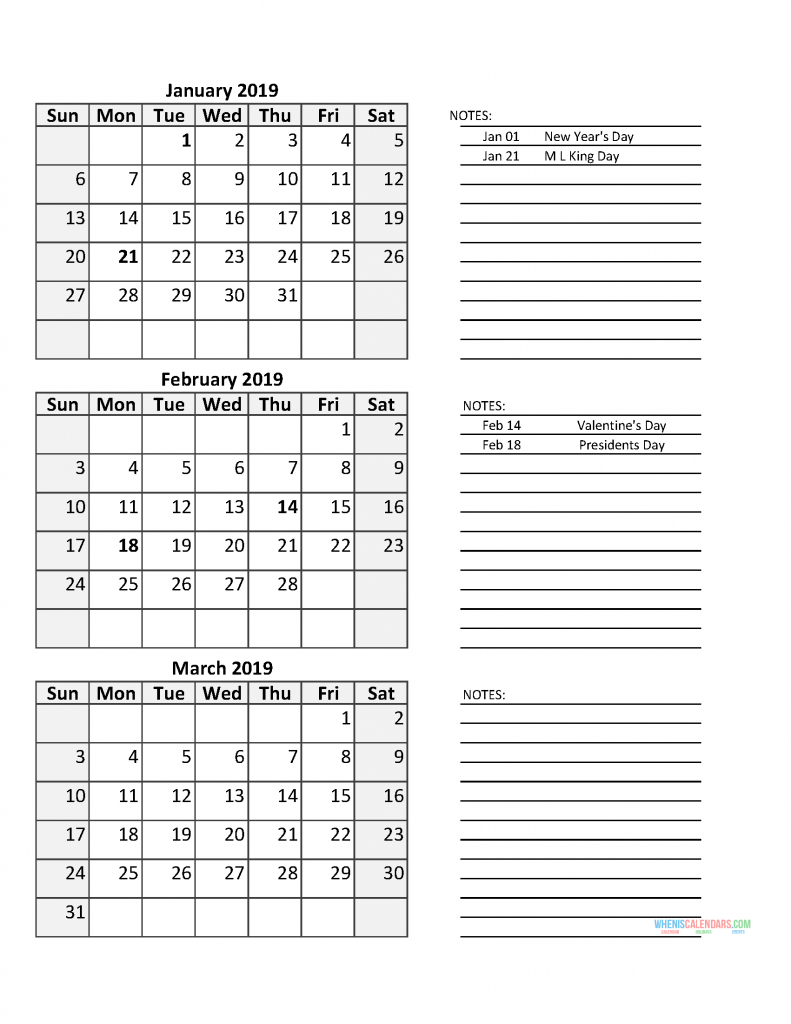 3 Month Calendar 2019 Quarterly Calendar Template With Us for Printable 3 Month Calendar 2021 Free