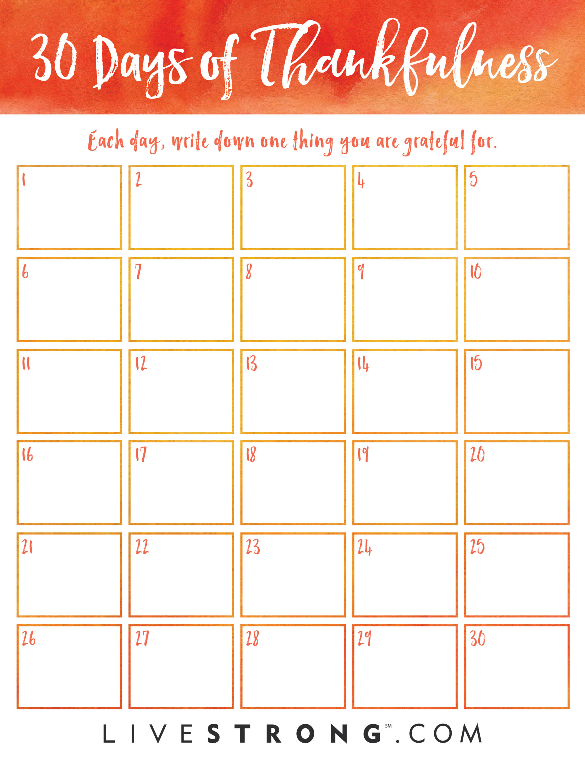 30 Days Of Thankfulness Challenge | Livestrong pertaining to 30 Day Calendar Template