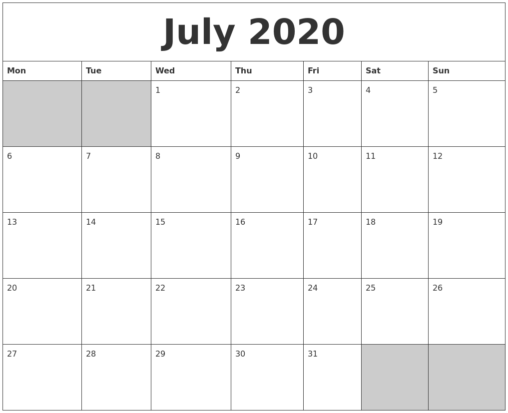 5 Day Calander Template July 2020 | Example Calendar Printable with 5 Day Calendar Template Word