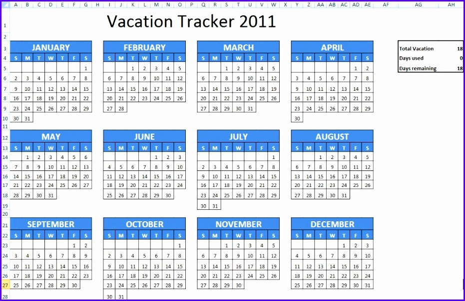 5 Vacation Schedule Template Excel  Excel Templates pertaining to Vacation Tracking Calendar