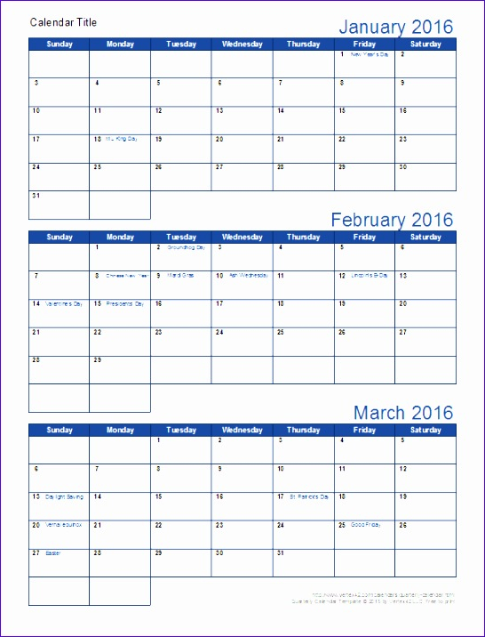 6 3 Month Calendar Template Excel  Excel Templates with Excel Quarterly Calendar Template