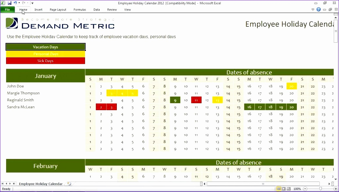 6 Excel Sheet Design Templates  Excel Templates  Excel regarding Employee Vacation Calendar Excel