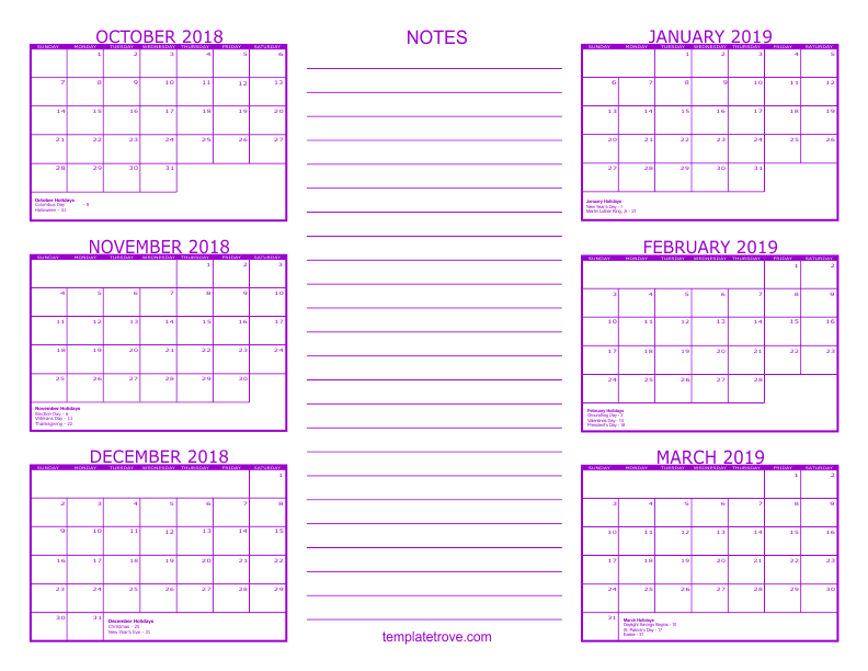 6 Month Calendar  2018 intended for 6 Month Printable Calendar