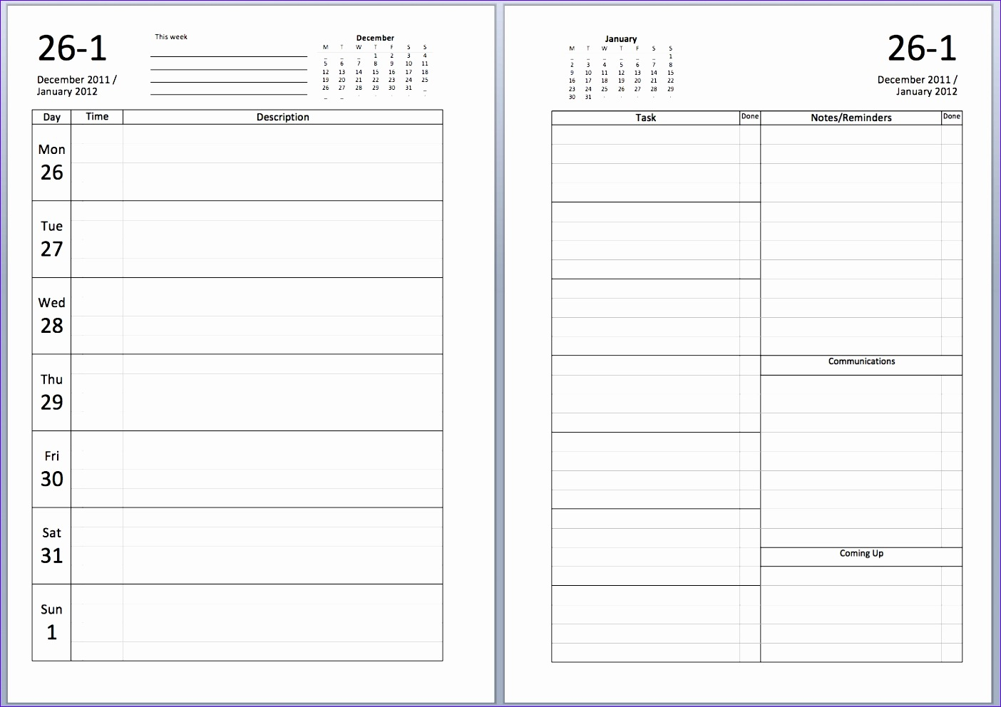 8 Weekly Planner Excel Template  Excel Templates  Excel with Excel Day Planner
