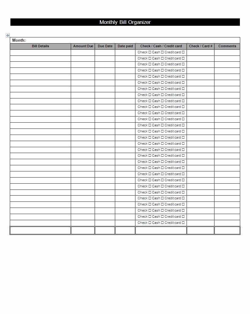 Bill Organizer Spreadsheet Unique Monthly Bills Organizer inside Bill Organizer Printable Free
