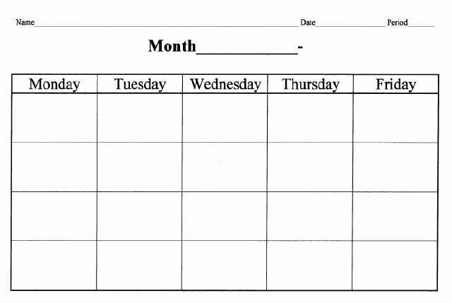 Blank Calendar 15 640X429 | Calendar Template, Blank throughout Free Monday Through Friday Calendar Template