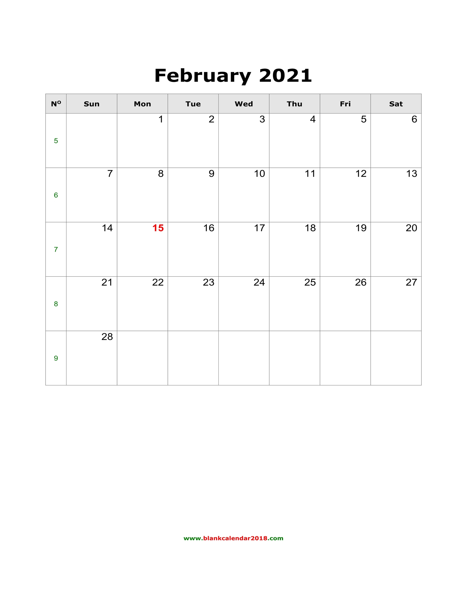 Blank Calendar For February 2021 inside Blank Monthly Calendar Portrait