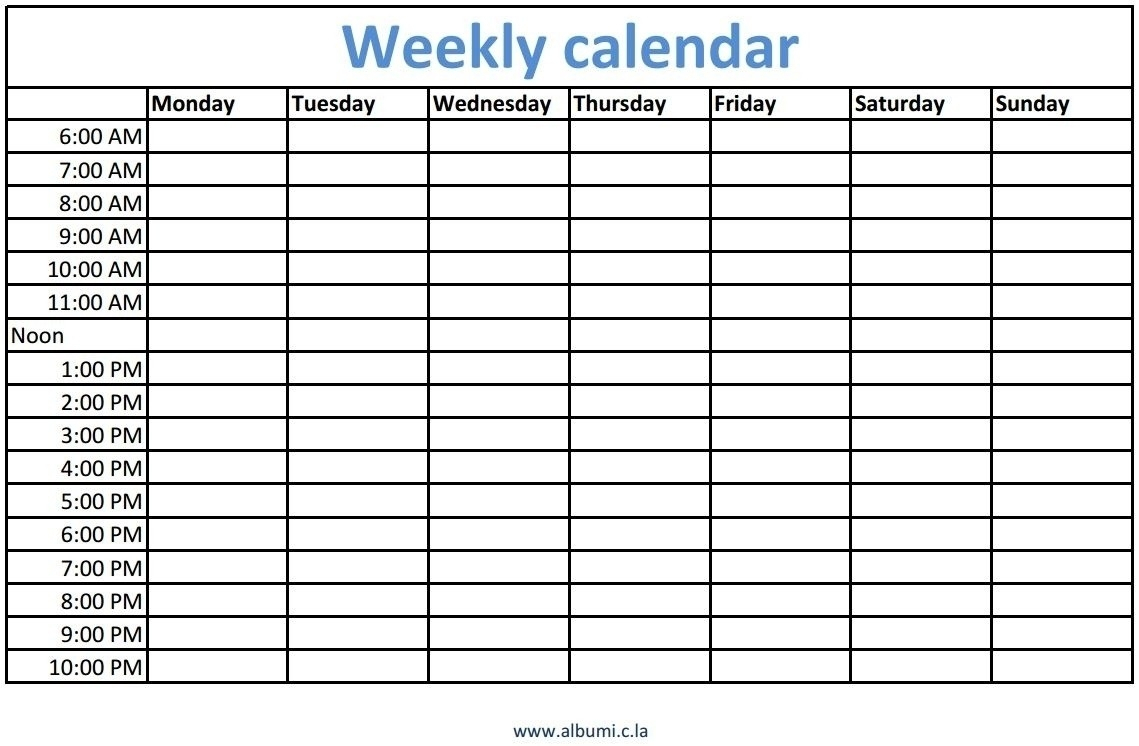 Blank Calendar With Time Slots | Calendar Template Printable with Free Weekly Calendar Template With Time Slots
