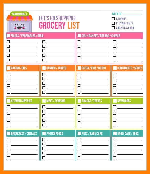 Blank Grocery Shopping List Template (4 Di 2020 intended for Blank Shopping List Template