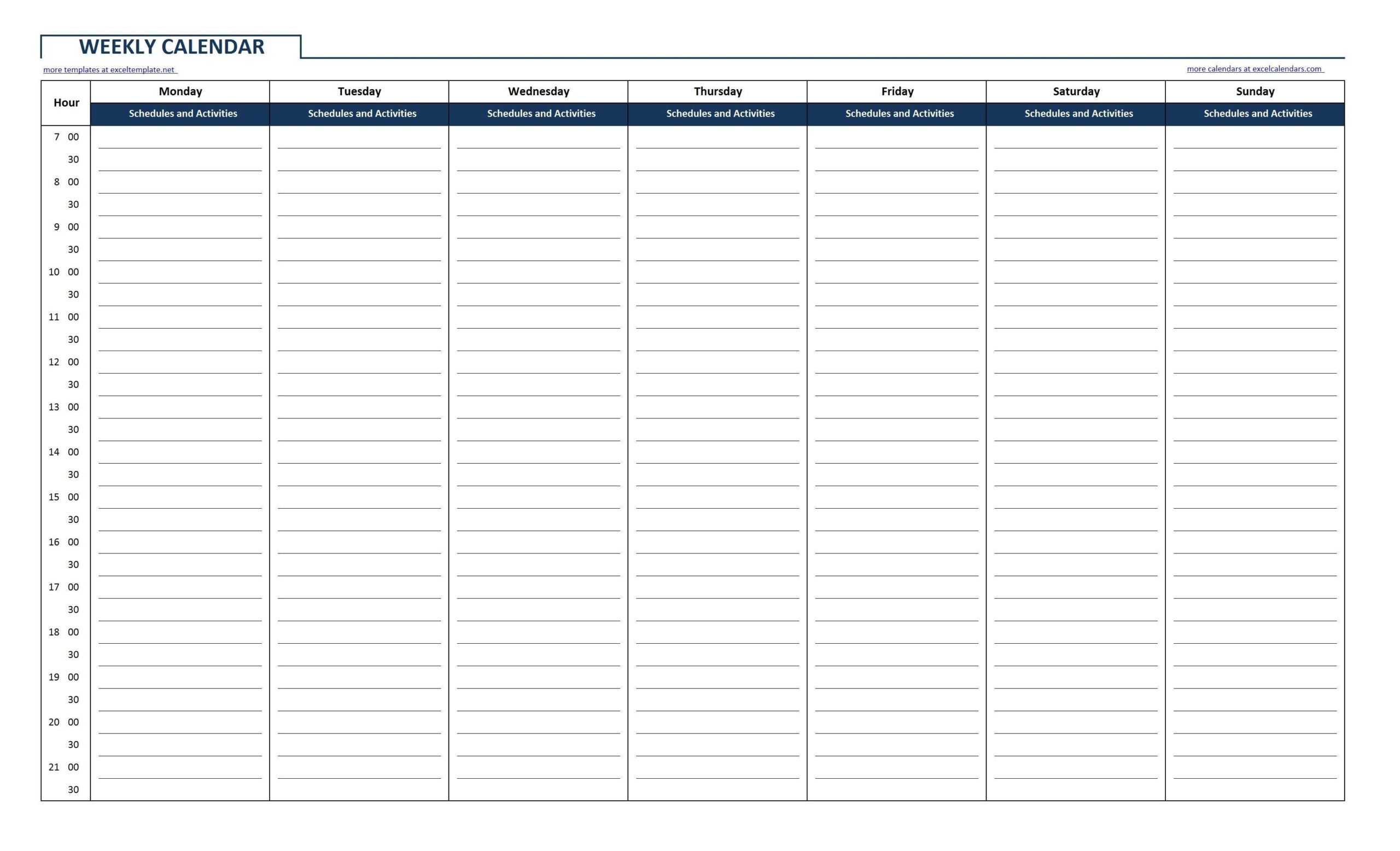 Blank Time Slot Week Schedules | Calendar Template Printable inside Weekly Calendar With Time