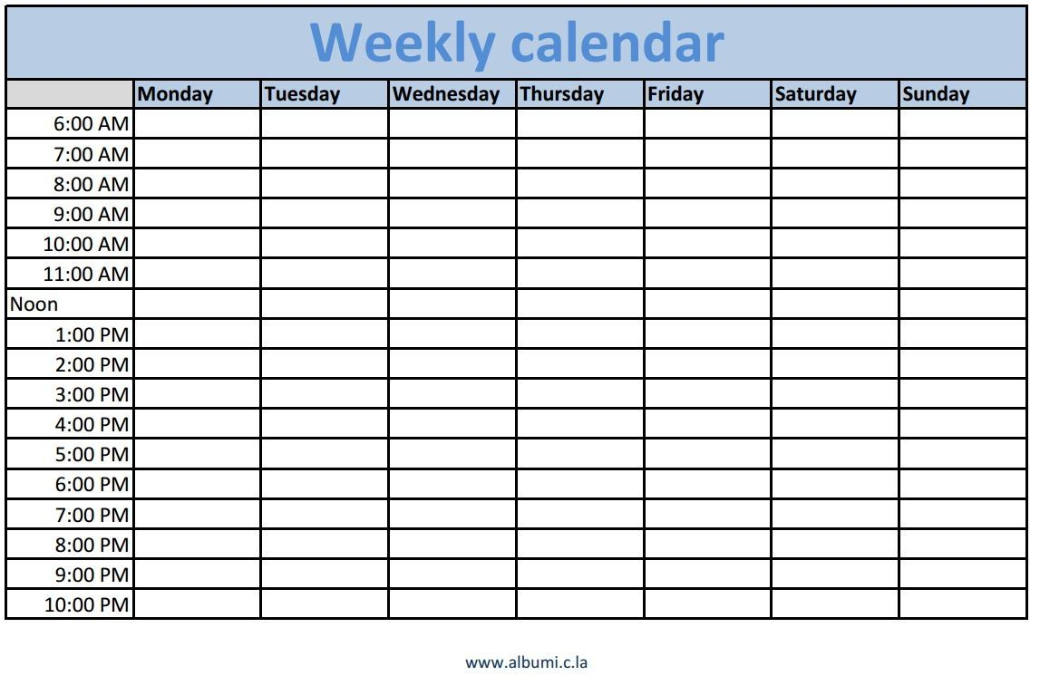 Blank Time Slot Week Schedules | Example Calendar Printable with regard to Weekly Calendar With Time