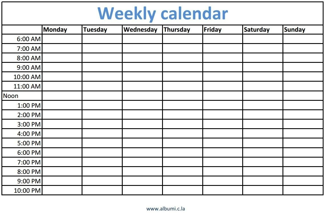 Blank Weekly Calender With Time  Calendar Inspiration Design within Weekly Calendar With Time