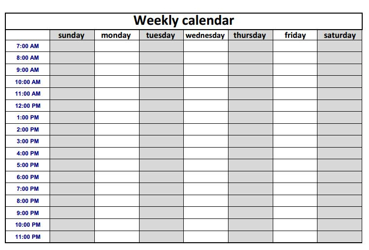 Blank Weekly Schedule  Driverlayer Search Engine pertaining to Blank Daily Calendar With Time Slots Printable