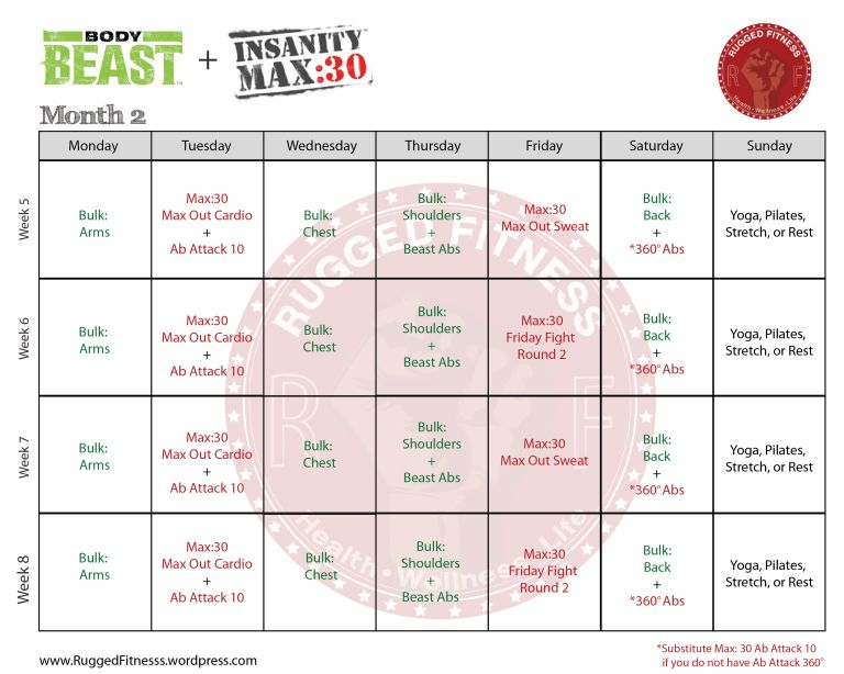 Body Beast + Insanity: Max 30 Hybrid Schedule | Insanity pertaining to Body Beast Insanity Max 30 Hybrid