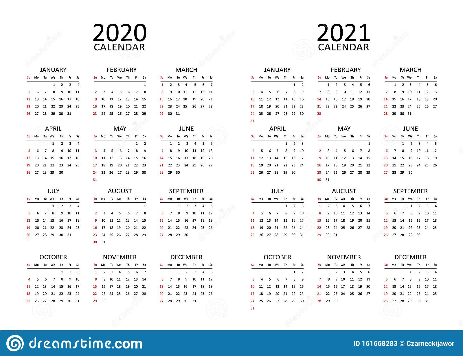 Calendar Layout. 12 Months On One Page. Stock Vector with Calendar Template 12 Months One Page