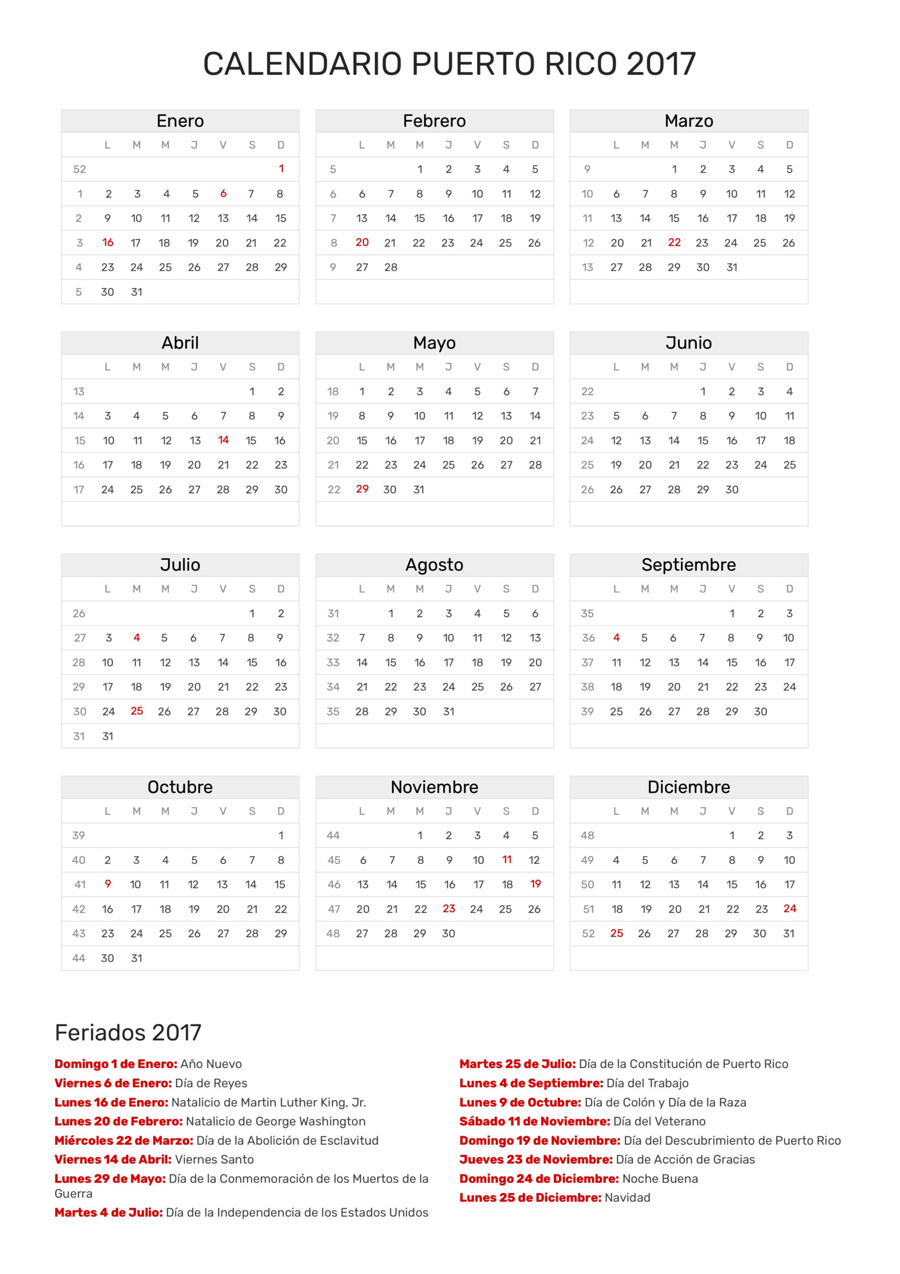 Calendario De Puerto Rico Año 2017 | Feriados | Feriados regarding Lunar Calendar Puerto Rico