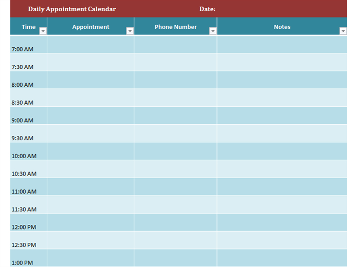 Daily Appointment Calendar | Appointment Calendar for Am Pm Schedule Template