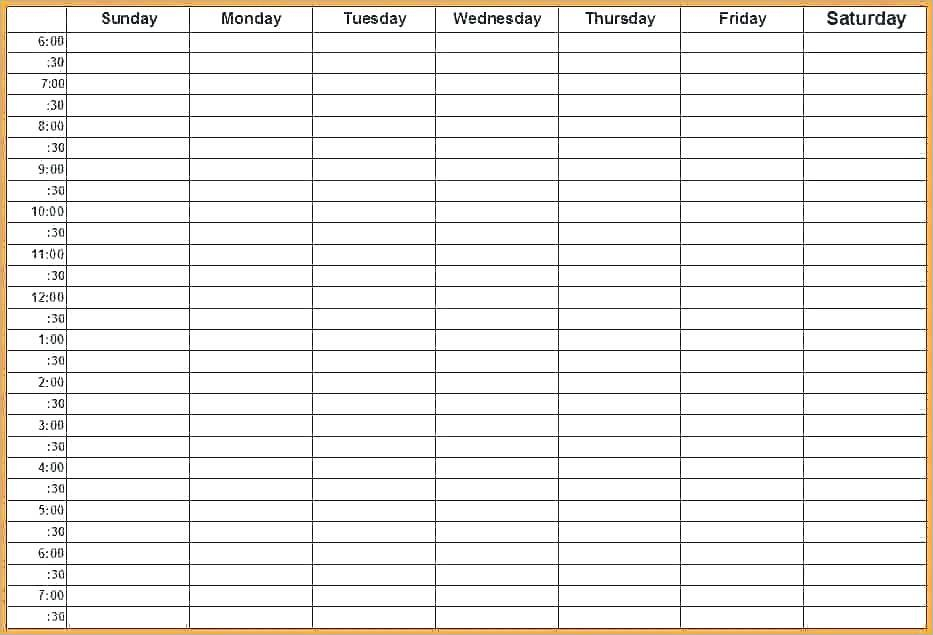 Daily Hourly Planner Template Excel Template 5 Day Hourly intended for 5 Day Week Calendar Template
