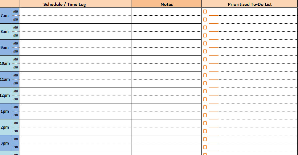 Daily Planner Template Excel  Task List Templates for Weekly Planner With Time Slots Template