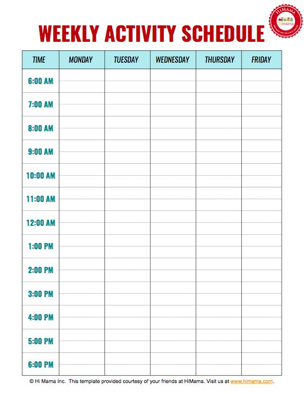 Daycare Weekly Schedule Template  5 Day | Daily Schedule intended for 5 Day Week Calendar Template