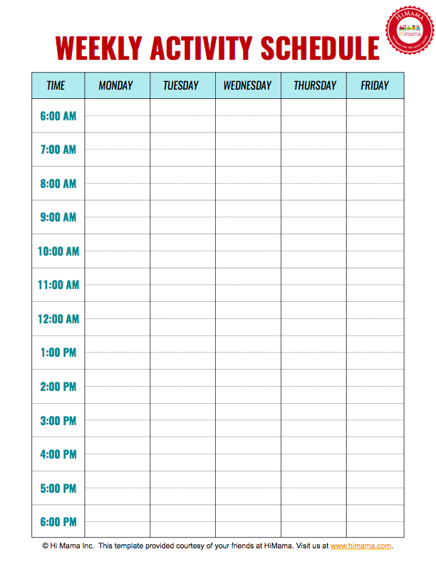 Daycare Weekly Schedule Template  5 Day | Daily Schedule regarding Blank Calendar 5 Day Week