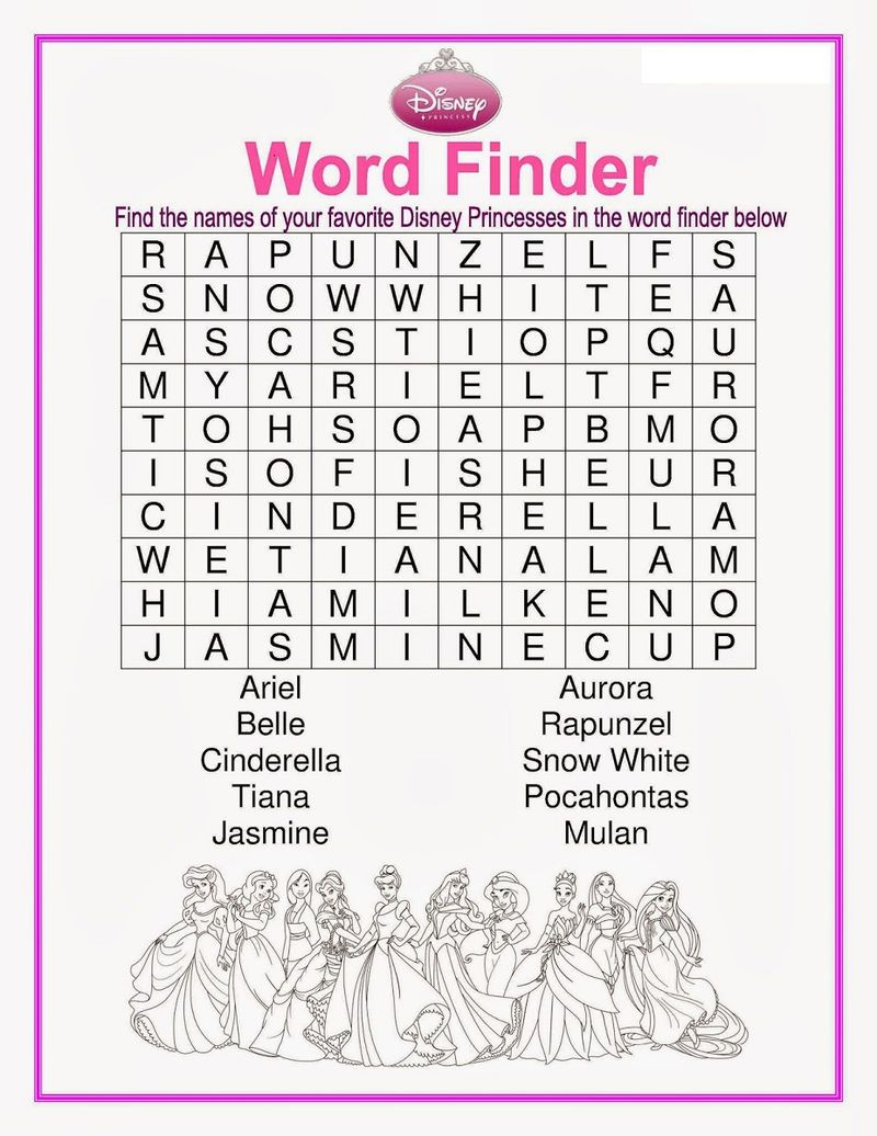 Disney Word Search Puzzles 001 1 | Disney Word Search for Disney Princess Word Search Printable