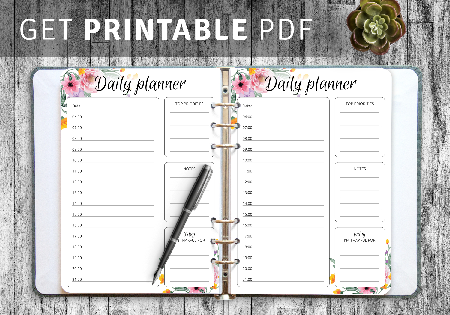 Download Printable Daily Hourly Planner With Flowers Pdf inside Hourly Planner Pdf