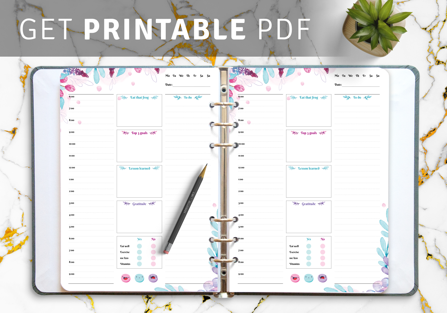 Download Printable Flowered Daily Hourly Planner Pdf intended for Hourly Planner Pdf